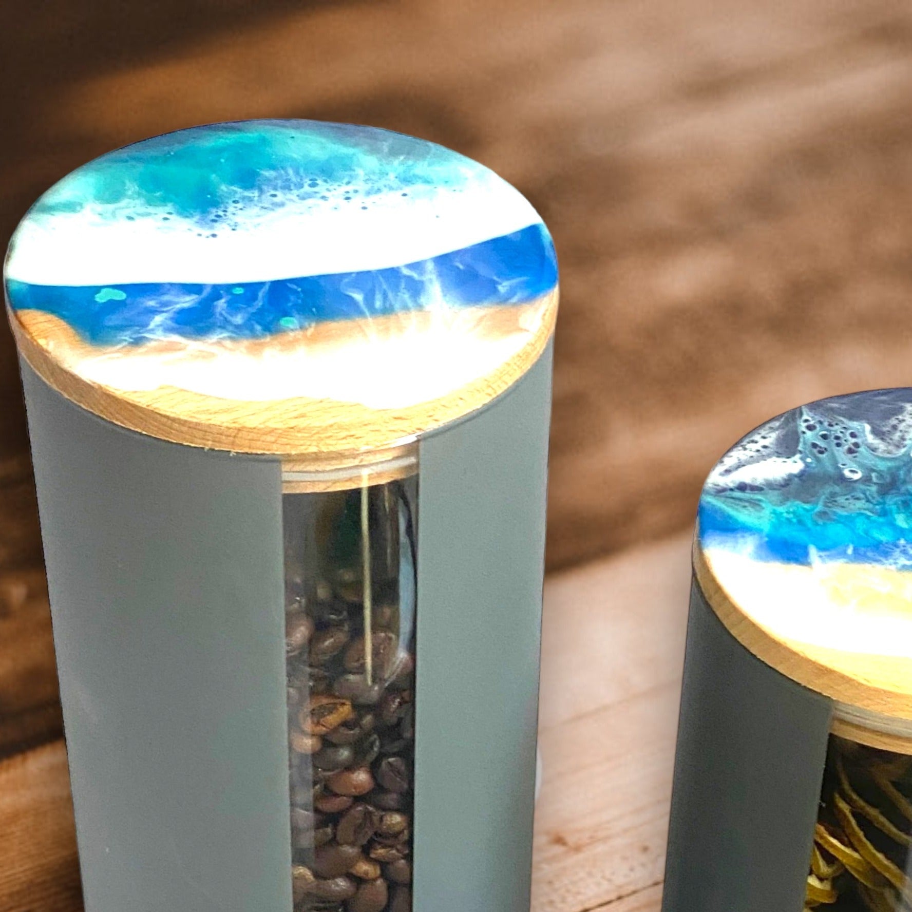 Vorratsglas Grau mit Holzdeckel