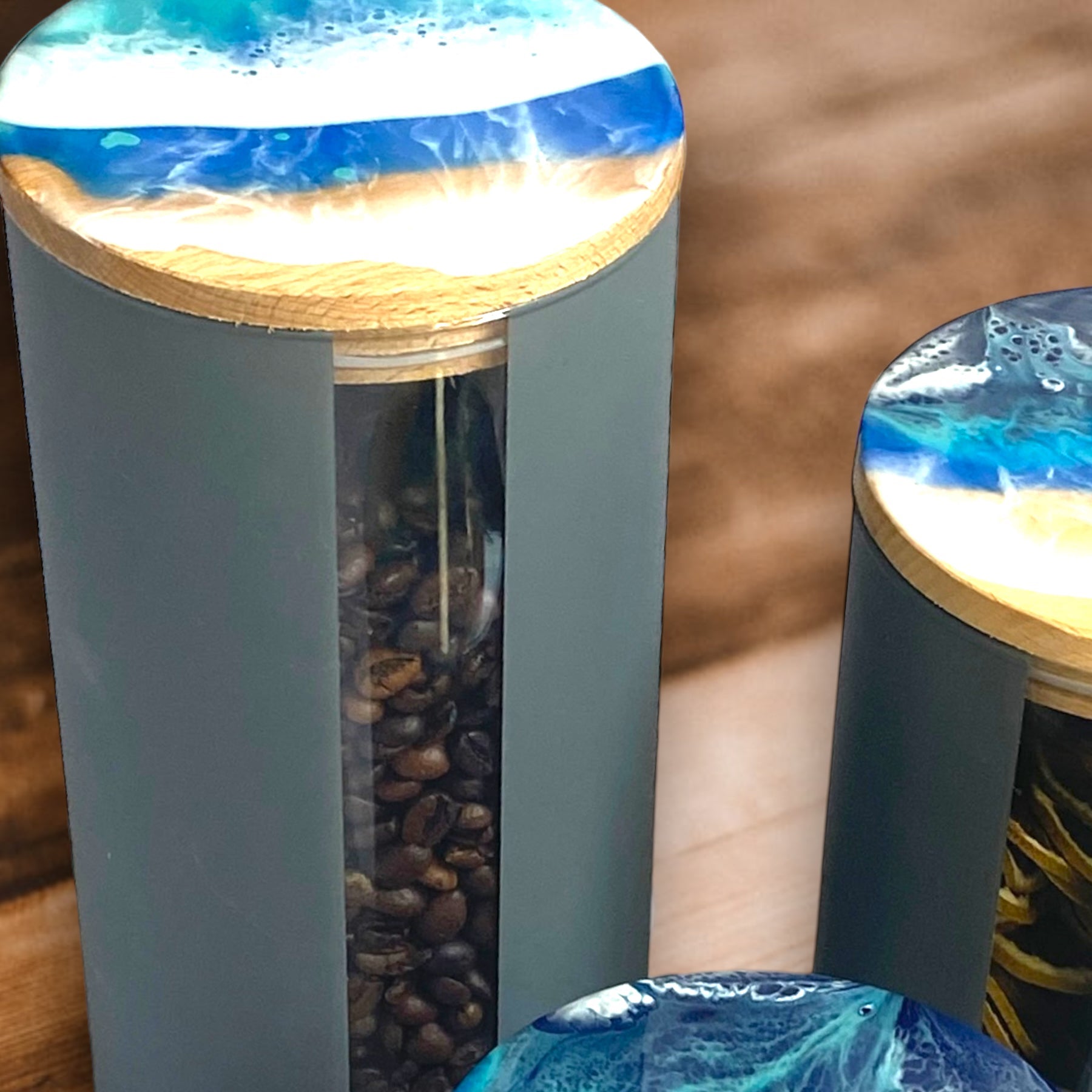 Vorratsglas Grau mit Holzdeckel
