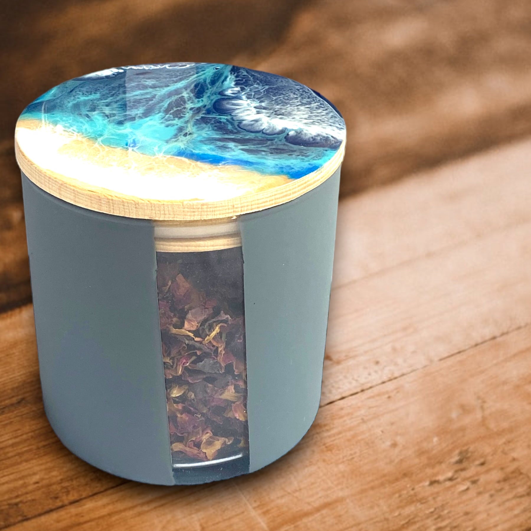 Vorratsglas Grau mit Holzdeckel