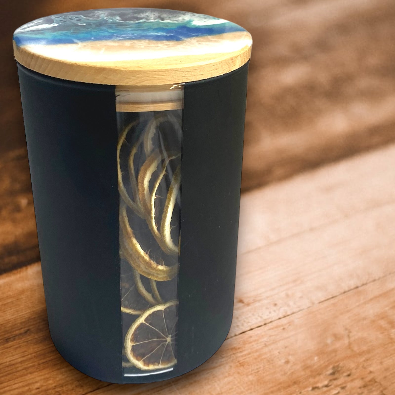 Vorratsglas Schwarz mit Holzdeckel
