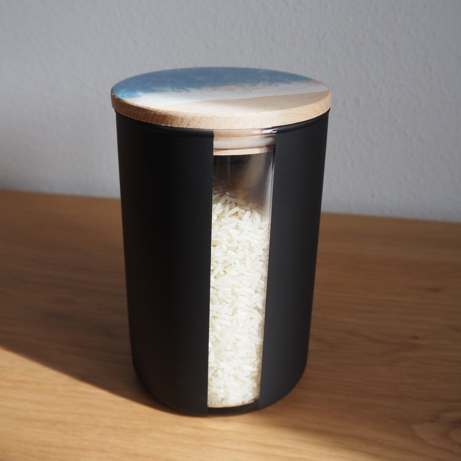 Vorratsglas Schwarz mit Holzdeckel