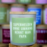 Superhelden Papa - Duftkerze mit Spruch