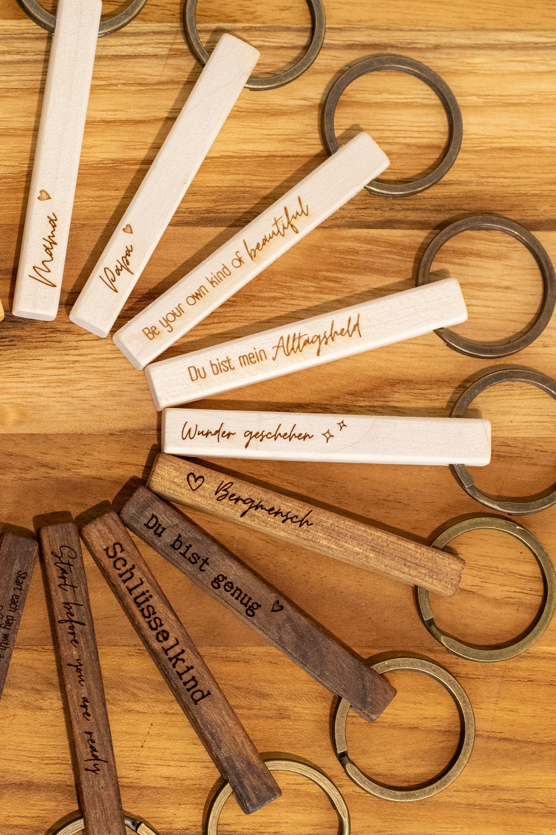 Schlüsselanhänger Holz mit Spruch