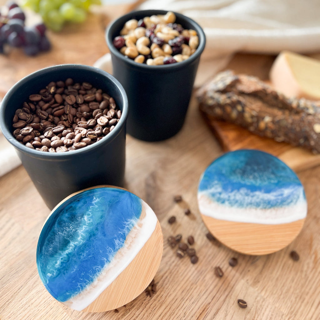 Vorratsdose Keramik mit Holzdeckel