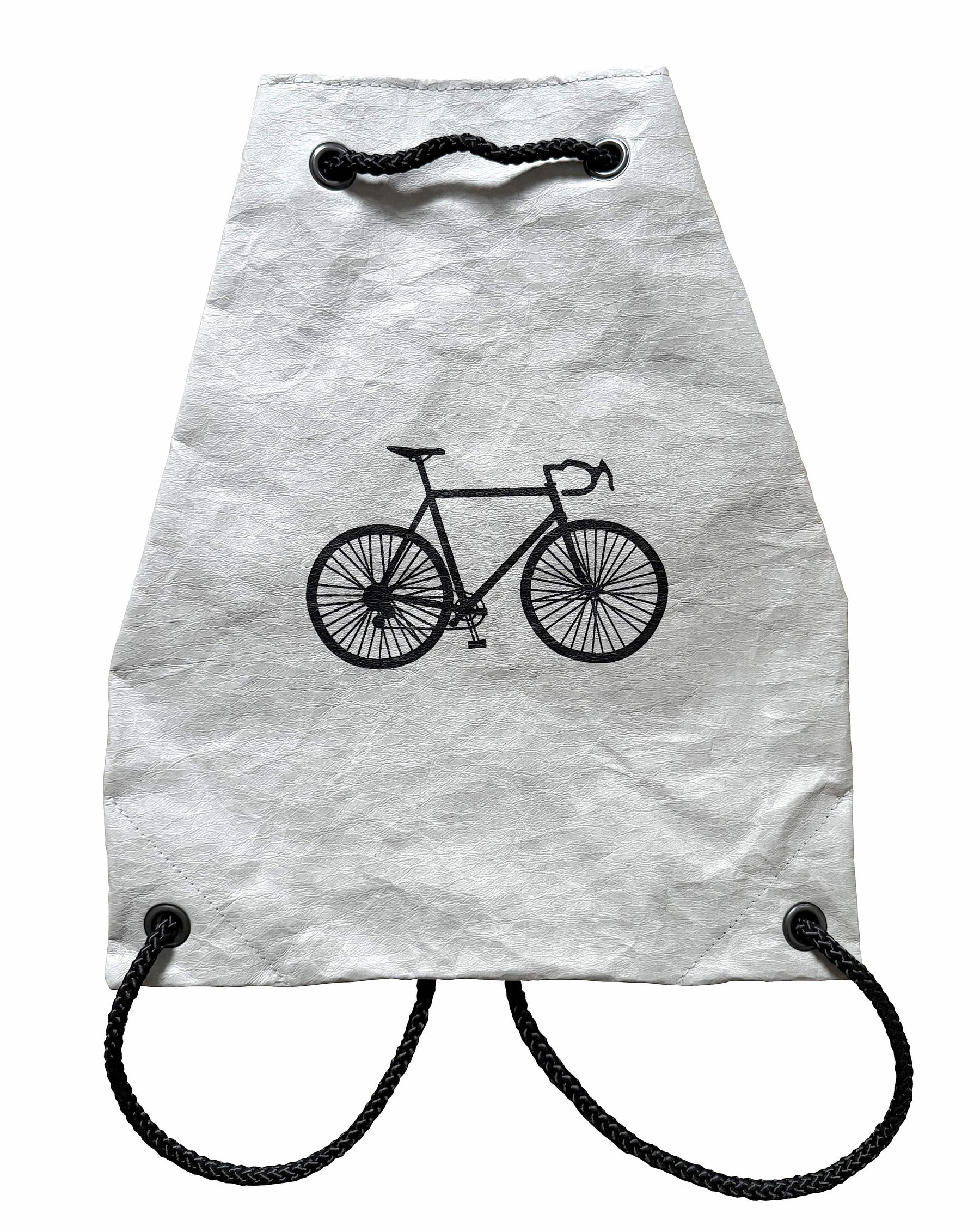 Rucksack / Turnbeutel mit Rennrad - waschbares Papier